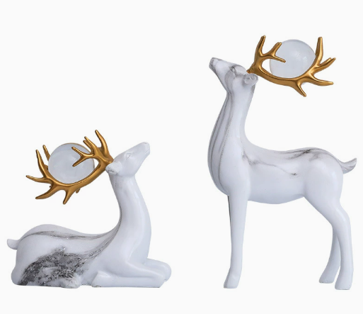 Coppia di cervi con sfera di cristallo - formato grande - bronzo antico dorato