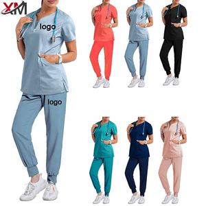 Logo personnalisé Spa coiffure dentisterie uniformes d'hôpital pour animaux de compagnie femmes et hommes joggeurs 2 pièces soins infirmiers médicaux gommages uniformes ensembles - Product Image 1