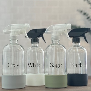 <span class=keywords><strong>Botella</strong></span> de spray de vidrio para habitación de ámbar transparente redonda Boston vacía de 500ml y 16oz con rociador de gatillo y funda de silicona para limpieza - Product Image 6