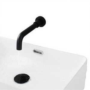 Robinet de lavabo mural encastré moderne en laiton à poignée unique et à trou unique, avec cartouche céramique, pour eau chaude/froide de salle de bain - Product Image 3