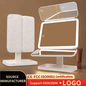 Tri Fold <b>LED</b> Makeup <b>Mirror</b> Multi Angle Vanity <b>Mirror</b> with Storage Base and Adjustable Lighting - Product Image 1