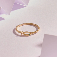 Anillo Cristiano de Oro Macizo Chapado con Diseño Delicado de Pez, Anillo de Declaración con Pequeño Esmeralda Ichthus, Ideal para Regalo