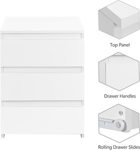 Đầu giường với <span class=keywords><strong>3</strong></span> ngăn kéo, Bàn Cạnh Giường ngủ bằng gỗ có lưu trữ, Tủ lưu trữ đầu giường nhỏ cho phòng ngủ, màu trắng - Product Image 5