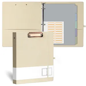 Bureau école en cuir PU plastique personnalisé affaires menu lin gaufrage document reliure à anneaux portefeuille dossier avec logo