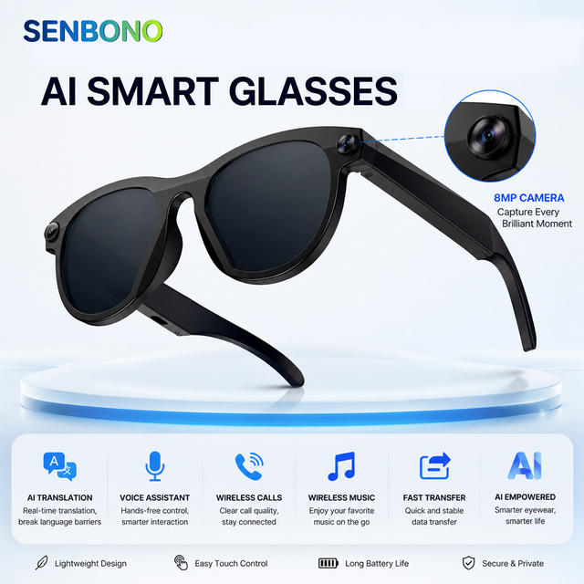 SENBONO M88-S Smart Translation Glasses 8MP Video Recording AI Translation Music Playback with Hi-Fi Audio Smart Glasses