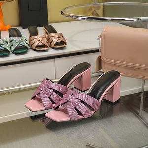 Sandalias de Tacón Cuadrado con Pedrería para Mujer, Diseño Inspirado en Diseñadores, Nuevas Pantuflas de Lujo con Punta Cuadrada Negra 2026 - Product Image 2
