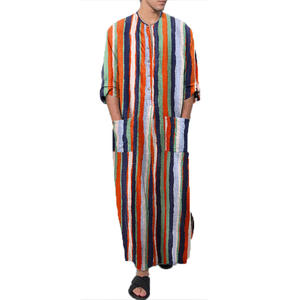 Vente en gros Robes arabes pour homme Chemises africaines rayées à manches longues pour homme <span class=keywords><strong>maroc</strong></span> caftan islamique pour homme musulman - Product Image 3