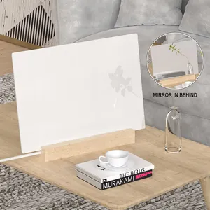Led Light Double Side Dry Erase Acrylic Board Writing Board Acrylic Message Board With Wooden Base