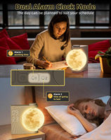 Réveil avec lampe lunaire rotative automatique pour chambres à coucher, lumière de réveil et veilleuse, 10 sons de la nature, minuteur 30/60/90