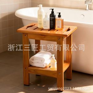 Tabouret de douche en bois Ruoyi 35x25.5x37.5 cm en teck, siège de salle de bain intérieur avec étagère de rangement - Product Image 5