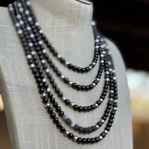 สร้อยคอเงินแท้ประดับมุกและออนิกซ์ขนาด 5 มม. ทำด้วยมือ สำหรับทำเครื่องประดับ ของขวัญสำหรับเธอ - Product Image 1