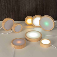 Base d'affichage LED ronde en bois de 6/8/10 cm, rechargeable, RGB, support lumineux pour ornements en verre, cristal ou résine