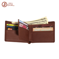 Guangzhou dompet kulit asli pria cokelat Premium buatan tangan dompet kartu kredit pola Logo RFID penutup kancing dompet pendek