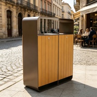 Contenedor de Basura de Acero Inoxidable para Exteriores, Comercial, para Parques y Zonas Turísticas, Contenedor de Basura de Metal y Madera para Exteriores