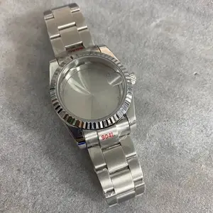 Cassa dell'orologio in acciaio inossidabile argento da 36mm cornice scanalata fit NH35 NH36 lente ciclope bracciale Jubilee lente d'ingrandimento zaffiro