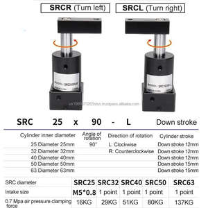 Cilindro de sujeción hacia abajo, neumático pequeño ángulo de rotación ACK de 90 grados SRC25/32/40/50/63X90-R/L - Product Image 3