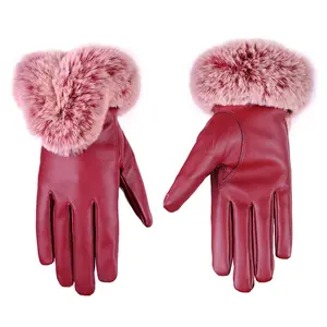 Женские зимние кожаные перчатки, теплые меховые варежки с закрытыми пальцами, ветрозащитные перчатки для вождения, Зимние перчатки для рук, сенсорные перчатки
