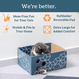 Kotak goresan kucing kardus tugas berat, dengan bantalan penggaruk kucing dua sisi dapat diisi ulang untuk kucing dalam ruangan - Product Image 4