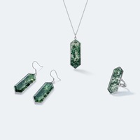 Bague ouverte en argent sterling S925 avec agate verte hexagonale allongée pour femmes, bijoux bohèmes