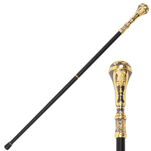 Bastón de Metal Negro de Lujo con Mango con Patrón de Hojas Doradas, Accesorio de Moda para Caballero - Product Image 1