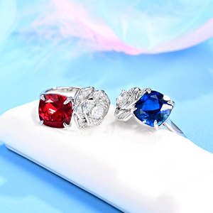 925 Sterling Silver Rose Design <b>Ring</b>, Cushion Cut Royal Blue Lab Created Sapphire with <b>CZ</b> Accents - Product Image 5