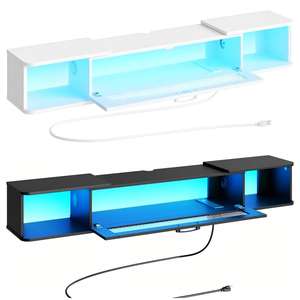 Soporte <span class=keywords><strong>de</strong></span> TV flotante con toma <span class=keywords><strong>de</strong></span> corriente <span class=keywords><strong>de</strong></span> luz LED para hasta 65 ", estante <span class=keywords><strong>de</strong></span> TV montado en la pared, <span class=keywords><strong>centro</strong></span> <span class=keywords><strong>de</strong></span> <span class=keywords><strong>entretenimiento</strong></span> <span class=keywords><strong>de</strong></span> consola multimedia moderno - Product Image 1