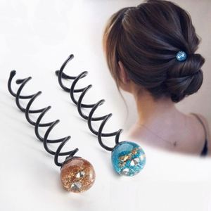 Pince à cheveux chinoise en spirale noire à tête ronde avec perle, pour chignon, outil de coiffure - Product Image 1