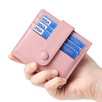 Dompet Kulit Lychee untuk Wanita, Tempat Kartu, Dompet Kulit Sapi, Dompet Pendek Resleting Kulit Asli Lucu untuk Wanita