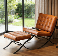 Chaise Barcelona avec repose-pieds, en cuir premium capitonné, structure en acier inoxydable, fauteuil de salon, livraison rapide