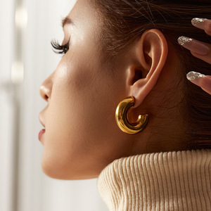 European American <strong>Jewelry</strong> Stainless Steel Hoop Earrings Gold-Color Plated Light Luxury <strong>High</strong>-<strong>end</strong> Cross-border Anniversary - Product Image 4