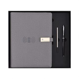 Ensemble de carnet en cuir imitation avec chargeur sans fil magnétique, cadeau d'affaires multifonctionnel avec 1 clé USB - Product Image 5
