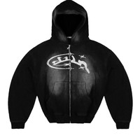 Pull à fermeture éclair d'hiver 2025, style décontracté, tendance, à capuche, imprimé lettres et petit cadran, coupe ample