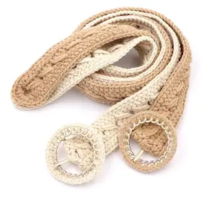 Knitted Crochet Braided Belt customized luxury 100% Hand Make woven fabric Western women belt