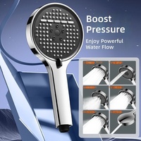 OFFO Pommeau de Douche à Main en Plastique ABS, 6 Modes, Haute Pression, Débit Réglable, Chromé, pour Faible Pression d'Eau, Fixation Murale