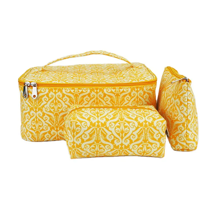 ゴールドジッパーと調節可能な仕切りメイクアップオーガナイザー女性旅行化粧品収納バッグ美容ケースセット