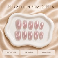 T1854 Kaixin Vente en gros Faux ongles à presser rose nude doux, courts, forme ellipse, effet œil de chat, rose nude naturel