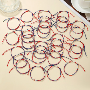 Fashion String <b>Bracelets</b> Set Of 30 Pieces <b>Red</b> White Blue Braided Waxed Thread Adjustable For Independence Day Celebration - Product Image 3
