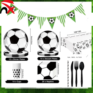 Ensemble de faveurs de fête sur le thème du football en gros, assiettes à dîner, assiettes à dessert, serviettes, parfait pour les fêtes d'anniversaire sur le thème du football, les célébrations - Product Image 4