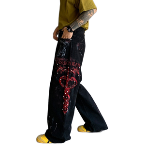 Pantalones Vaqueros de Hip Hop con Estampado Tie Dye, Estilo Urbano, Nueva Marca, Corte Holgado, Pierna Recta, Transpirables, Efecto Tinta Difuminada - Product Image 1