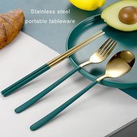 Couverts coréens en métal coloré, argenterie avec étui en acier inoxydable 304, ensemble de couverts de voyage de Camping de pique-nique en plein air