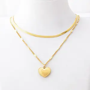 Customized Stainless Steel Heart Pendant Necklace Snake and Link Chain Strand Necklaces for Women