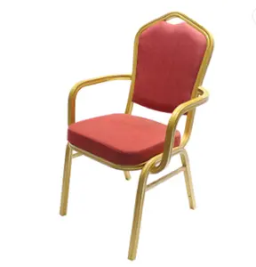 Vente en gros de chaise de salle à manger avec cadre en métal et tissu avec accoudoir pour banquet, fête de mariage, hôtel, école, parc, événements