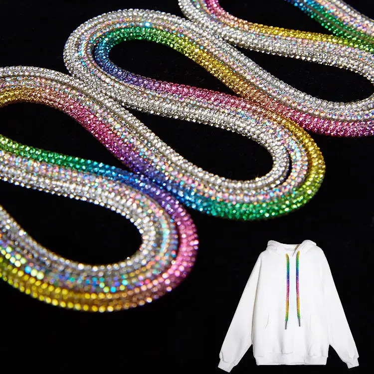 Lacci rotondi con strass lacci per scarpe con diamanti arcobaleno lacci per scarpe lacci per scarpe con coulisse pantaloni con cappuccio cintura per abiti accessori fai da te