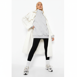 Sudadera con capucha y media cremallera para mujer, de invierno, gris, con logo estampado frontal, extragrande, de peso pesado, antiarrugas y transpirable - Product Image 1