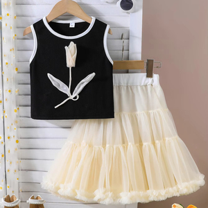 เสื้อผ้าเด็กผู้หญิง 3-7 ขวบ ผ้าขนสัตว์ลำลอง ปักลายดอกไม้สวยงาม เสื้อแขนกุด แฟชั่นกระโปรงตาข่ายพองๆ เรียบง่าย ใส่ได้ทุกวัน - Product Image 2