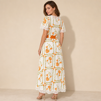 Robe longue décontractée Joydressing pour femme, imprimé cachemire, col carré, manches courtes, taille smockée, pour la vente en gros aux boutiques