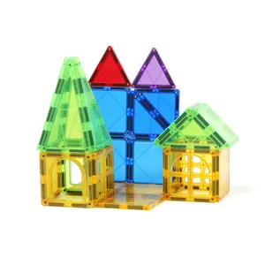 Magplayer杆玩具顶级品质透明彩色磁铁玩具磁性积木瓷砖