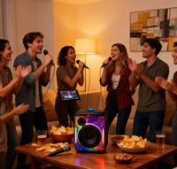 Altavoz Inalámbrico Portátil de 6.5 Pulgadas con Micrófono, BT 5.0, Radio FM, Luz LED RGB, Bajos Estéreo, Subwoofer Potente para Fiestas, DJ y Cine en Casa