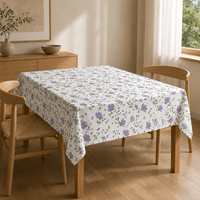 Nappe en PEVA anti-taches, motif floral blanc et violet, 54 x 108 pouces, rectangulaire, en plastique, pour la vente en gros
