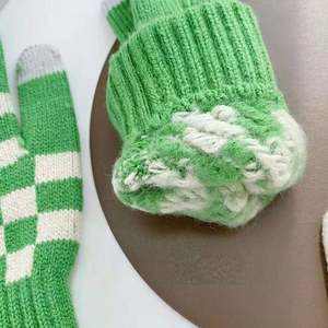 Gants d'hiver en tricot élastique pour femmes, motif à carreaux, extensibles, mitaines à doigts entiers, écran tactile, gants chauds épais - Product Image 6